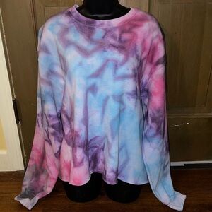 Gildan Ice Dye Pink, Blue Purple Crewneck Long Sleeve Fleece Sweatshirt Size M
